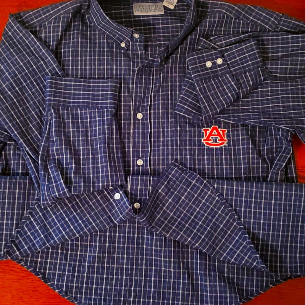 Auburn Navy and White Plaid LS Button-down
